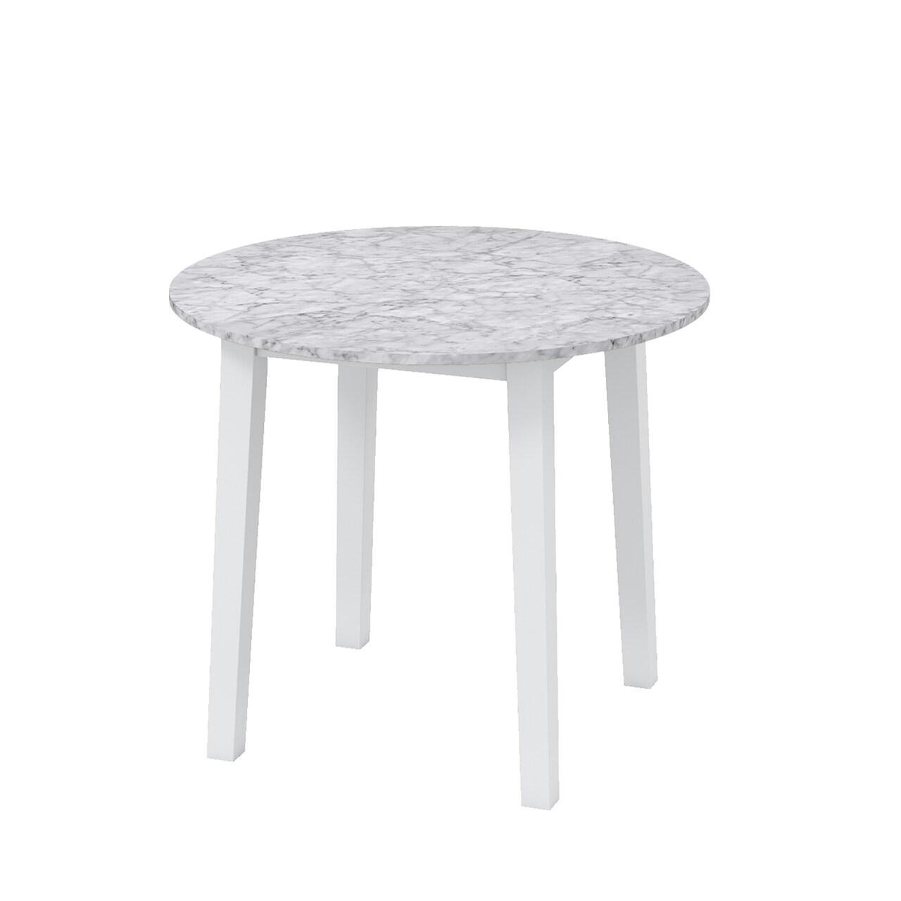 Rubber Wood Round Dining Table with Marble Top, Safe Corners and Easy Assembly